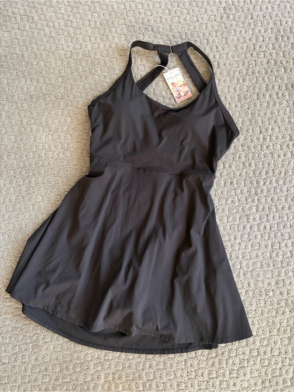 NWT HALARA Black Double-Strap Halter Skater Dress